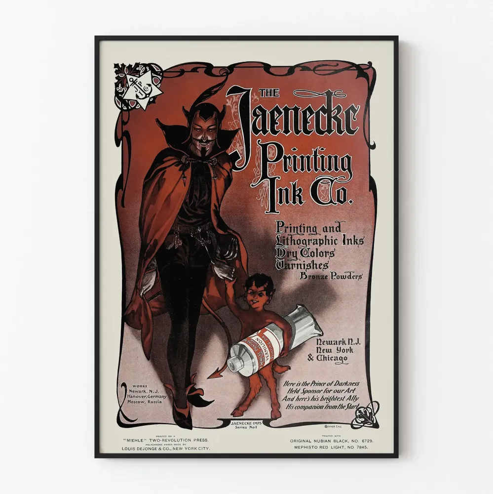 Vintage plakat reklamowy Jaenecke Printing Ink Co. do oryginalnej dekoracji ściennej
