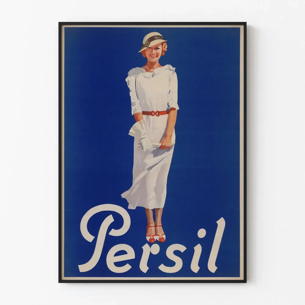 Vintage plakat reklamowy Persil Elegancka kobieta w bieli