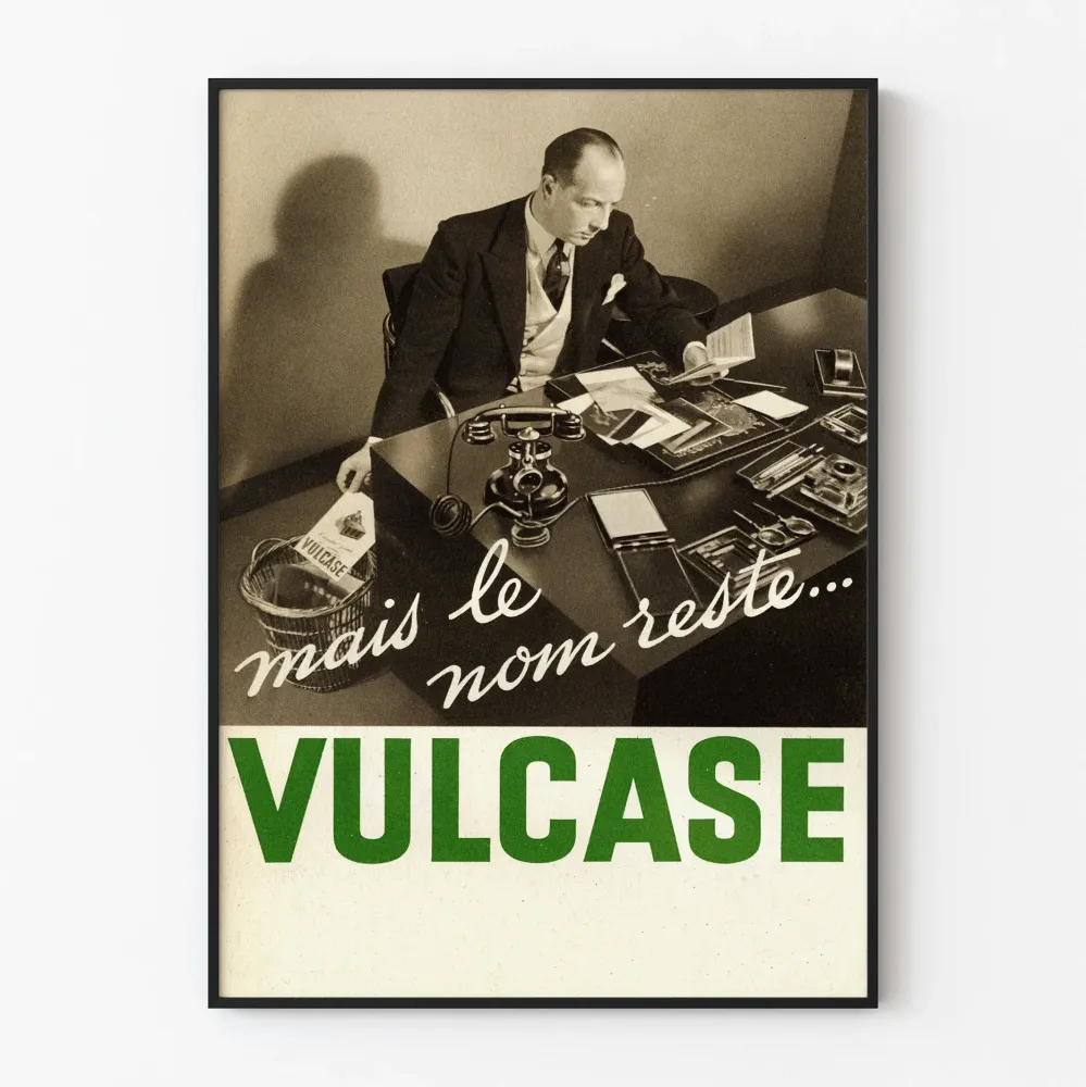 Vintage plakat reklamowy Vulcase do dekoracji ściennych w stylu retro