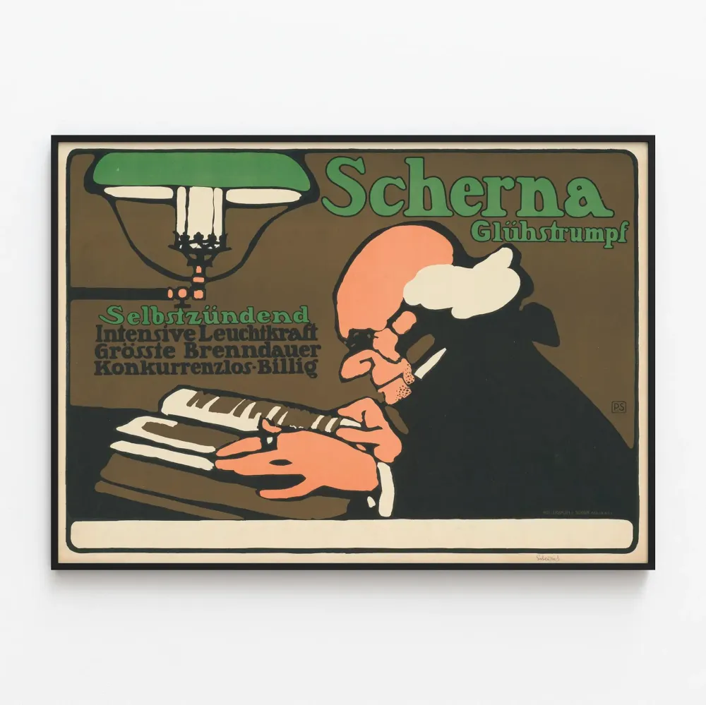 Vintage plakat Scherna Glühstrumpf - Retro dekoracja ścienna