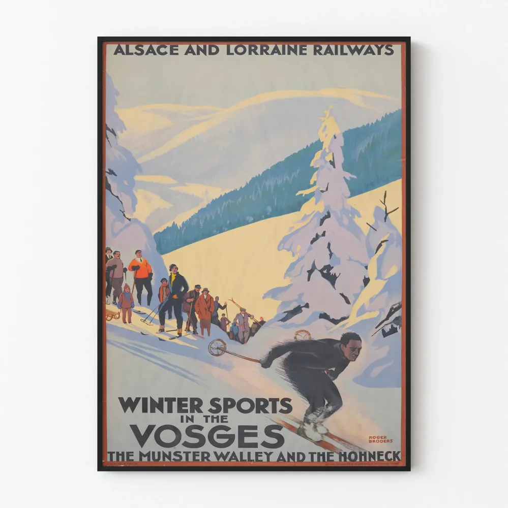 Vintage plakat sportów zimowych w Wogezach - retro dekoracja ścienna
