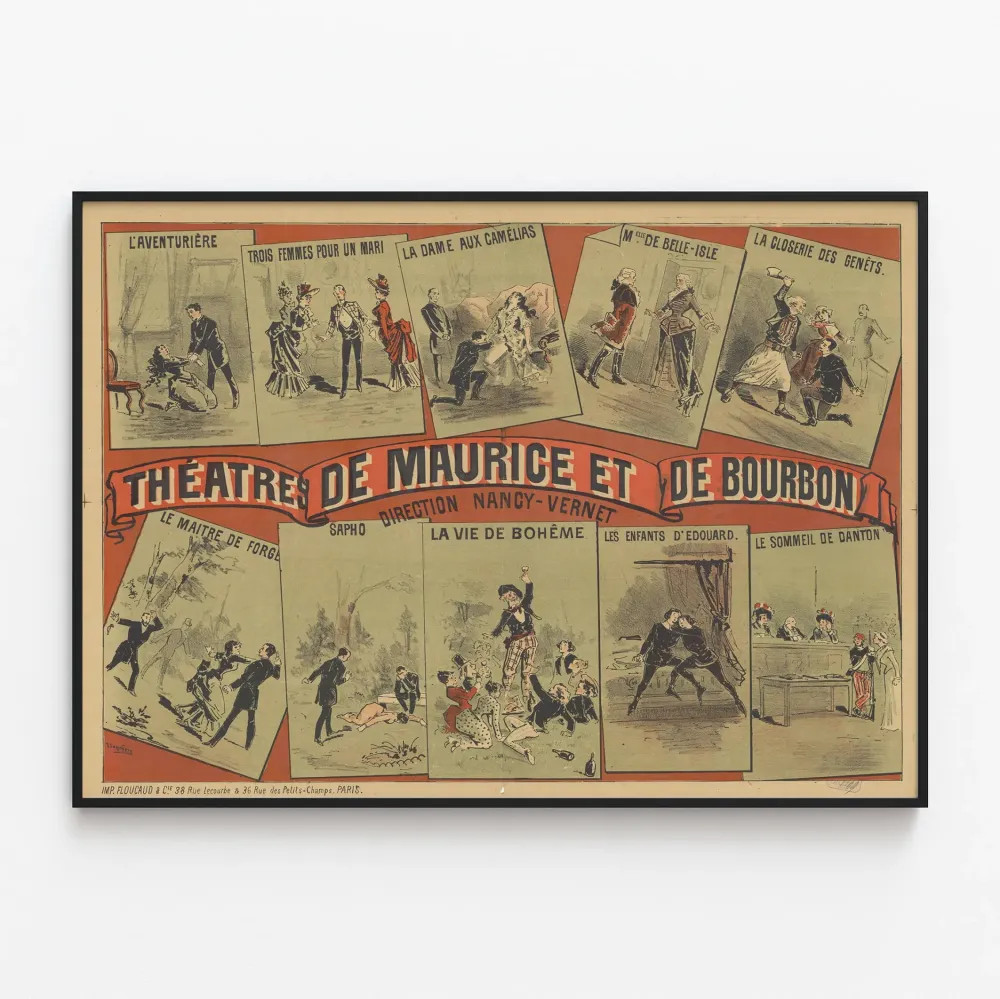 Vintage plakat Teatrów Maurycego i Burbona - Dekoracja ścienna, stary teatr