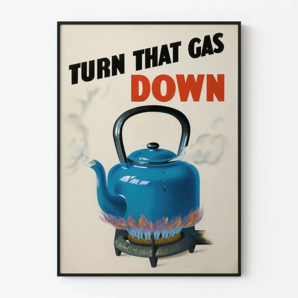 Vintage plakat „Turn That Gas Down” do dekoracji ściennych w kuchni