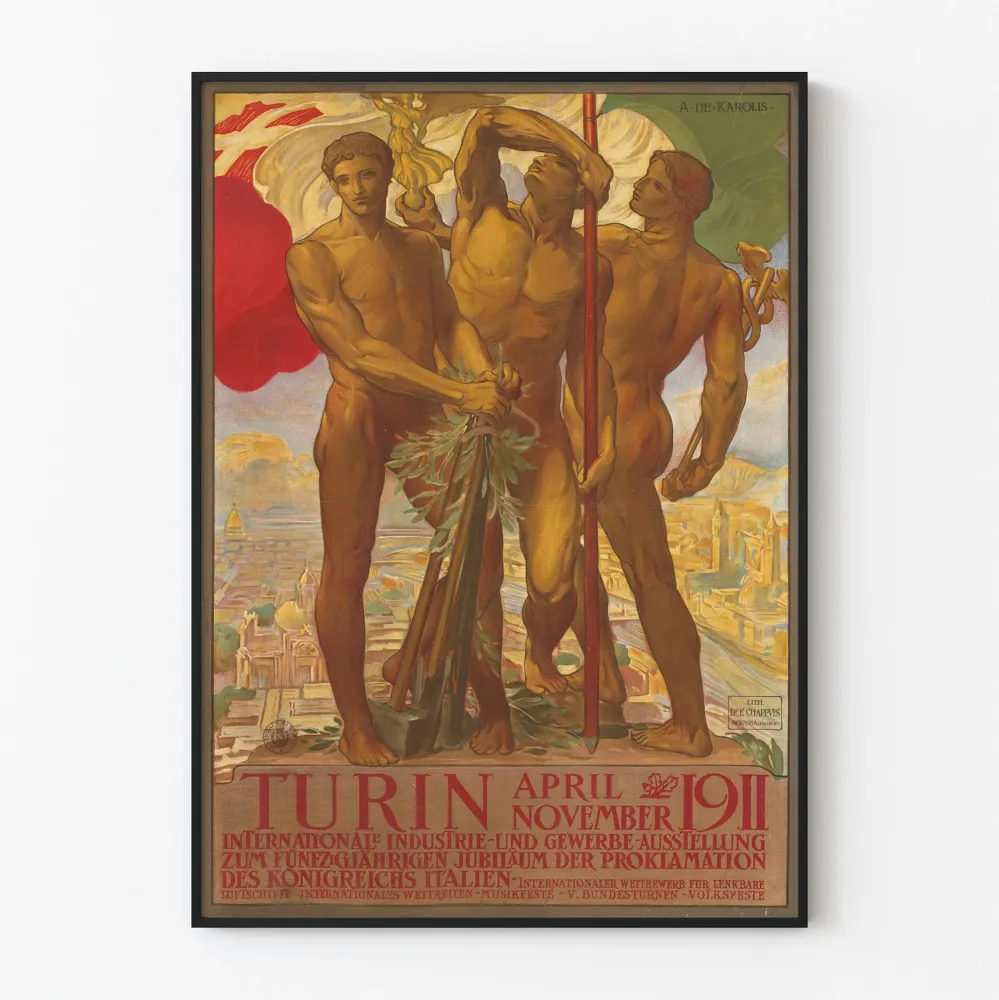 Vintage plakat wystawy przemysłowej z Turynu 1911