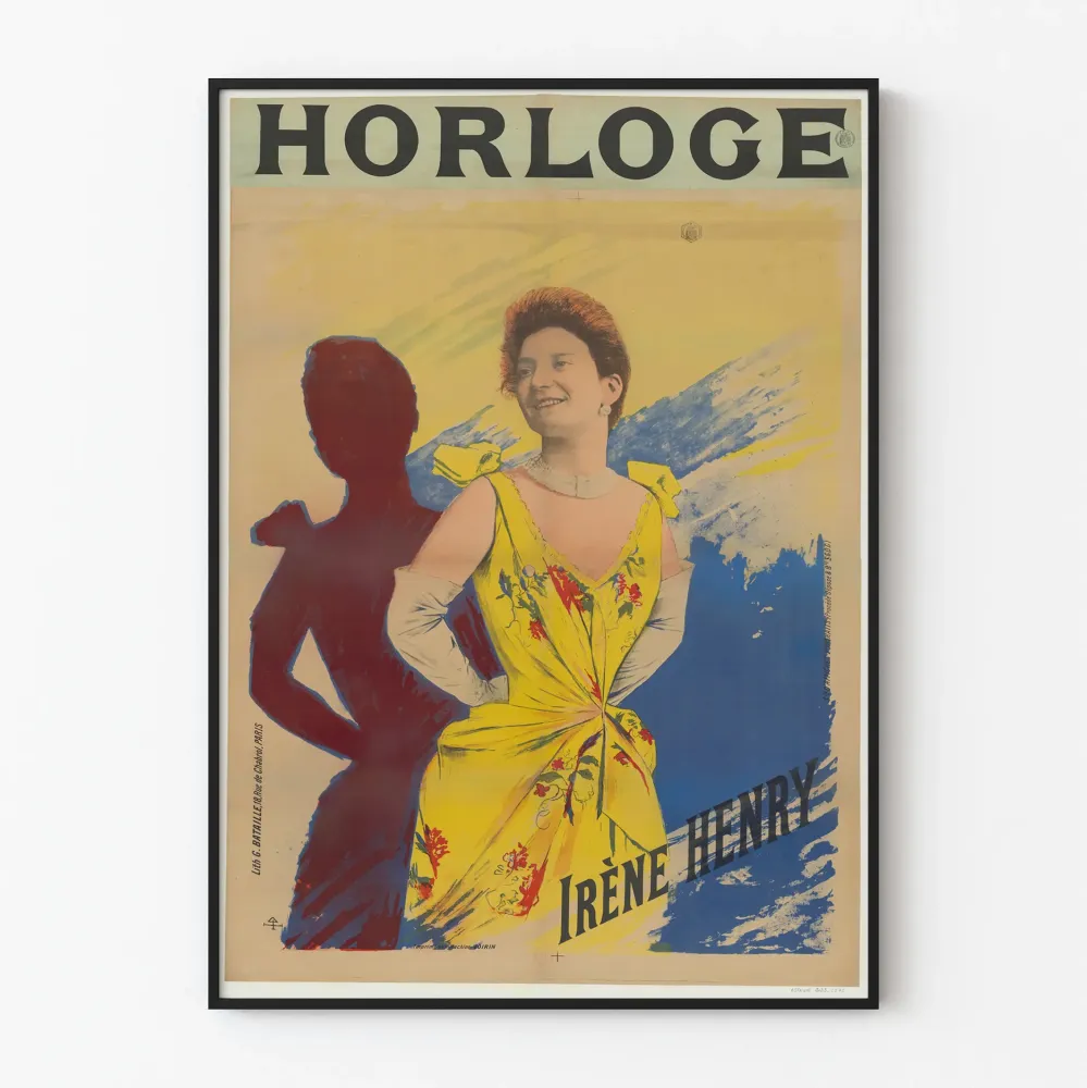 Vintage plakat z zegarem Irène Henry do eleganckiej dekoracji ściennej