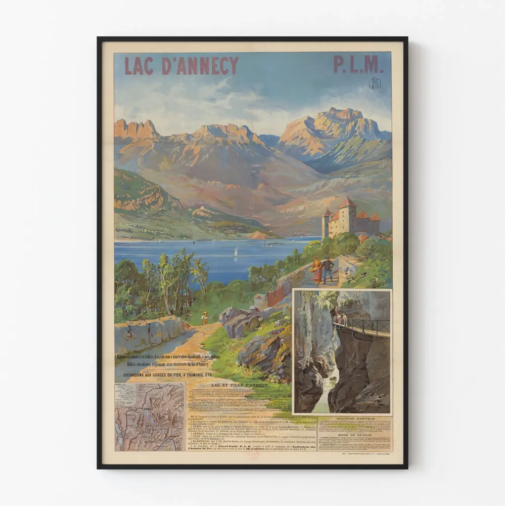 Vintage poster jezioro Annecy P.L.M. dekoracja ścienna