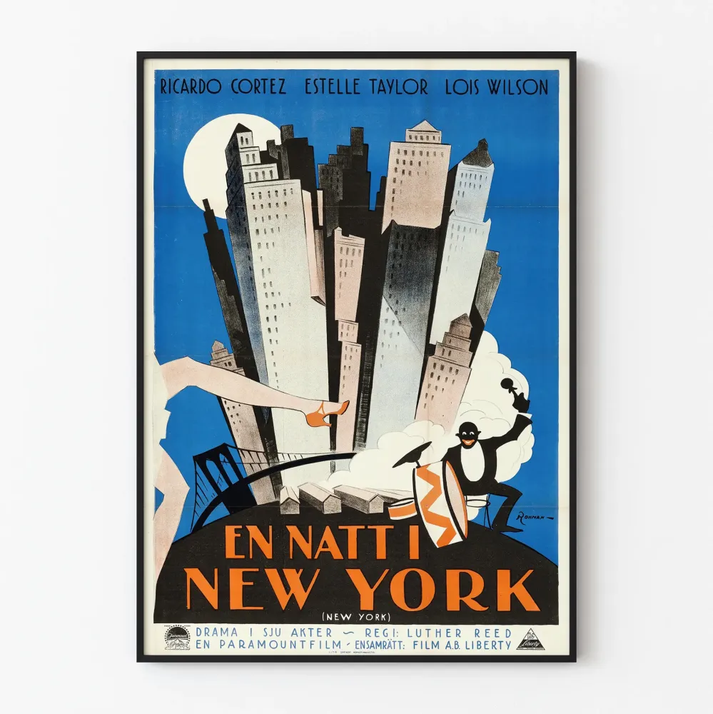Vintage poster Nowy Jork w nocy - Retro dekoracja ścienna