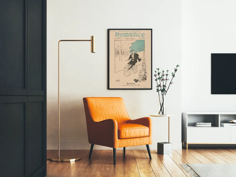 Vintage romantyczny plakat z elegancką rowerzystką