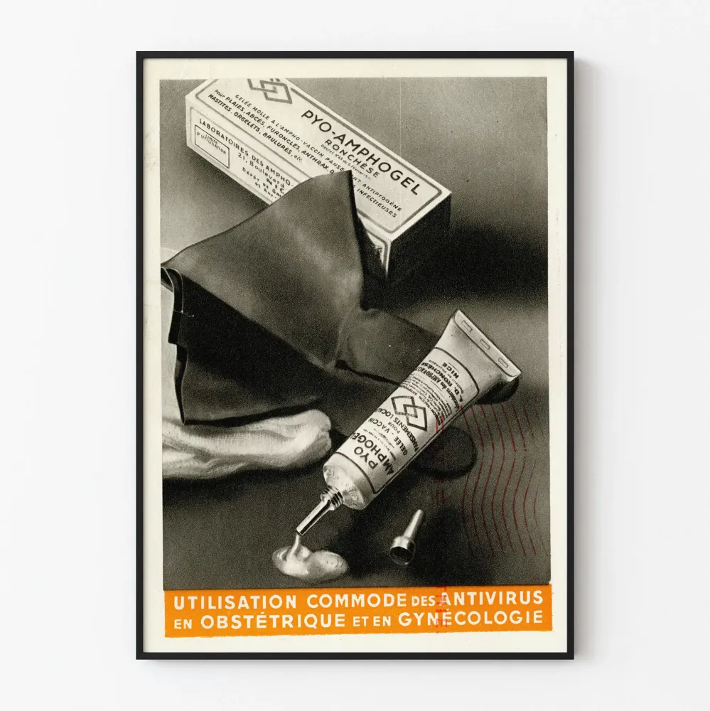 Vintage'owy plakat reklamowy Pyo-Amphogel do dekoracji ścian w medycynie