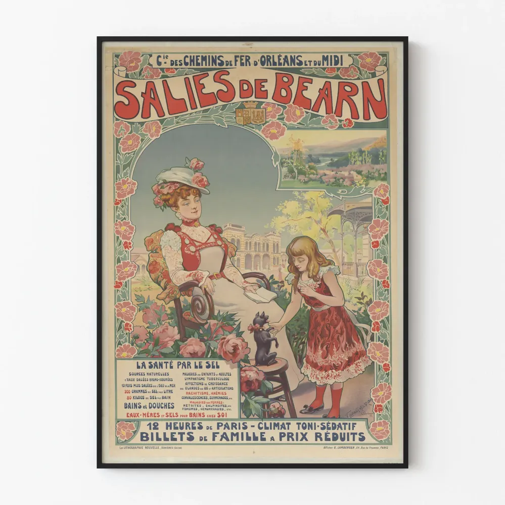 Vintage'owy plakat Salies de Béarn - Plakat dekoracji ściennej kolejowej