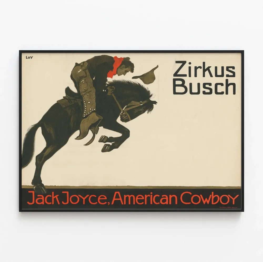 Vintageowy plakat Zirkus Busch Jack Joyce Amerykański kowboj