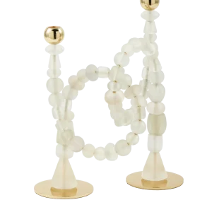 Świecznik BEADS biały ze złotymi elementami
