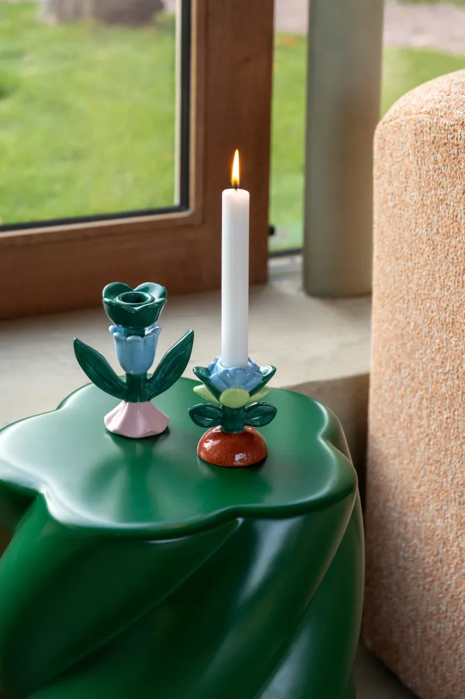 Świecznik BLUME zielony z niebieskim i różowym