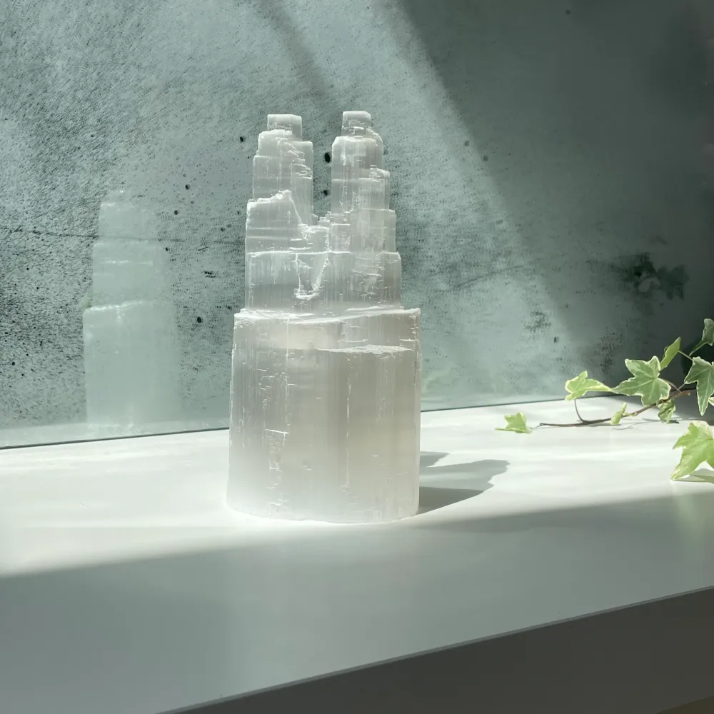 Świecznik selenitowy Iceberg Twin o średnicy 20 cm