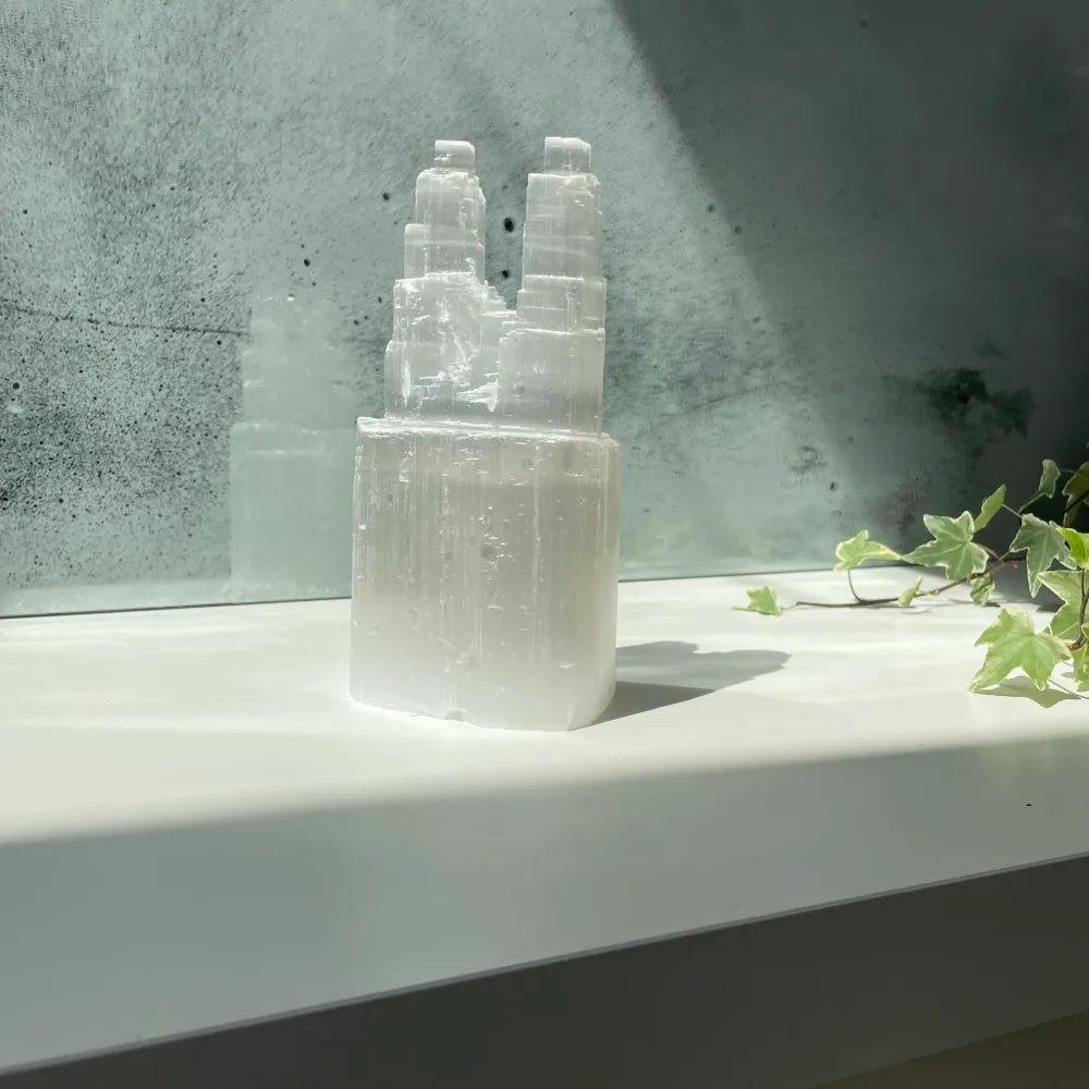 Świecznik selenitowy Iceberg Twin o średnicy 20 cm