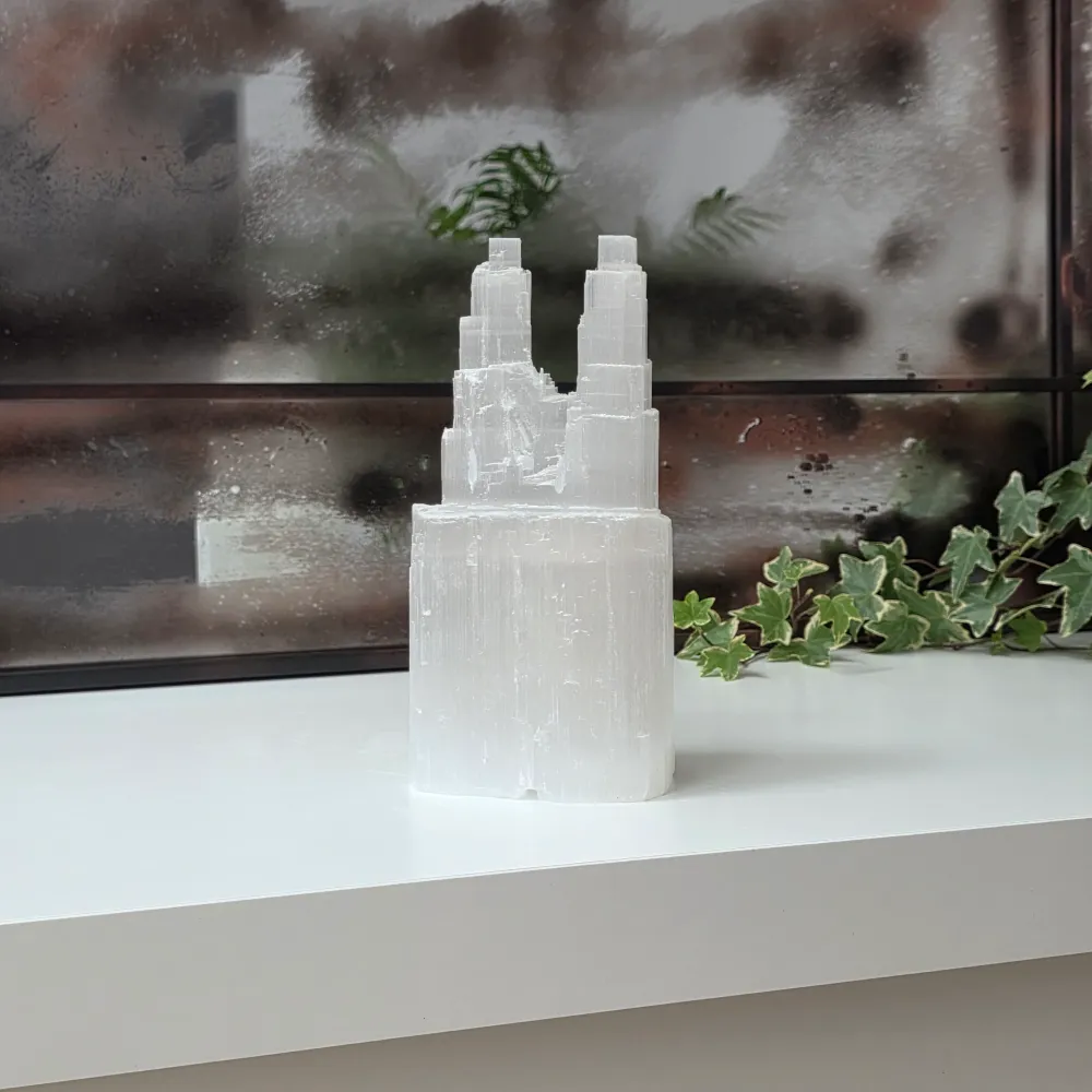 Świecznik selenitowy Iceberg Twin o średnicy 20 cm