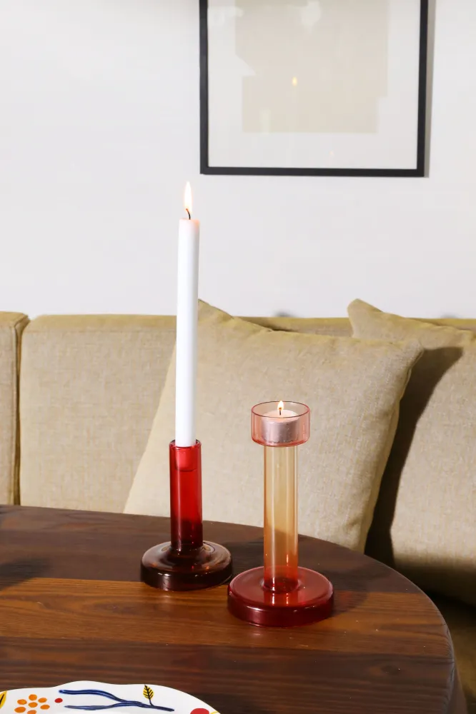Świecznik na tealight BOLE czerwony z różowym