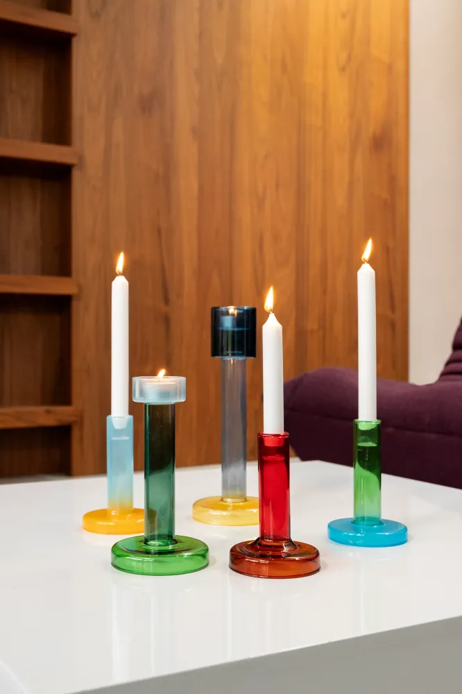 Świecznik na tealight BOLE zielony z niebieskim