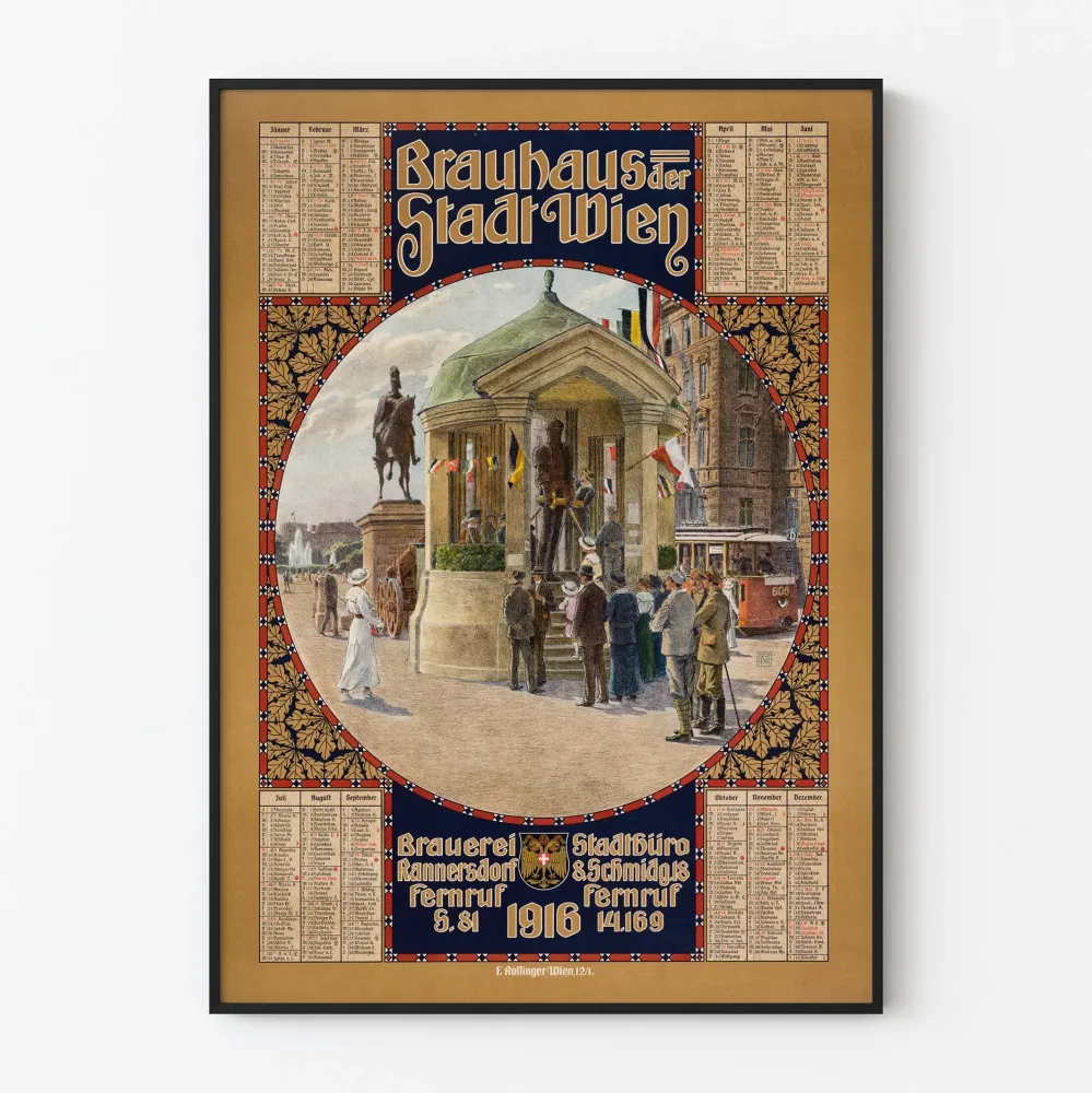 Wiejskie kalendarium ścienne z 1916 roku Brauhaus Stadt Wien