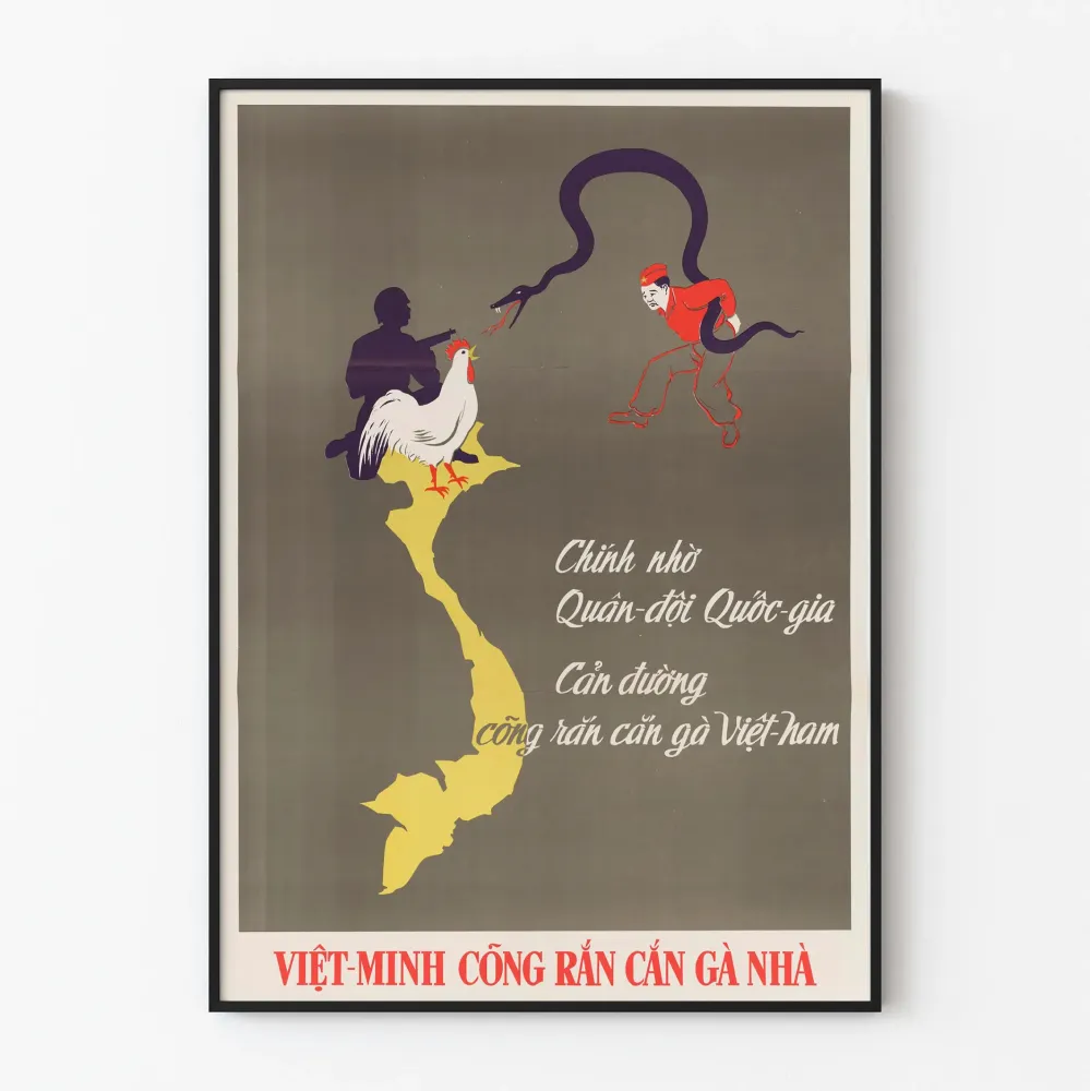 Wietnamski plakat dekoracyjny na ścianę w stylu vintage - Armia zatrzymująca węż