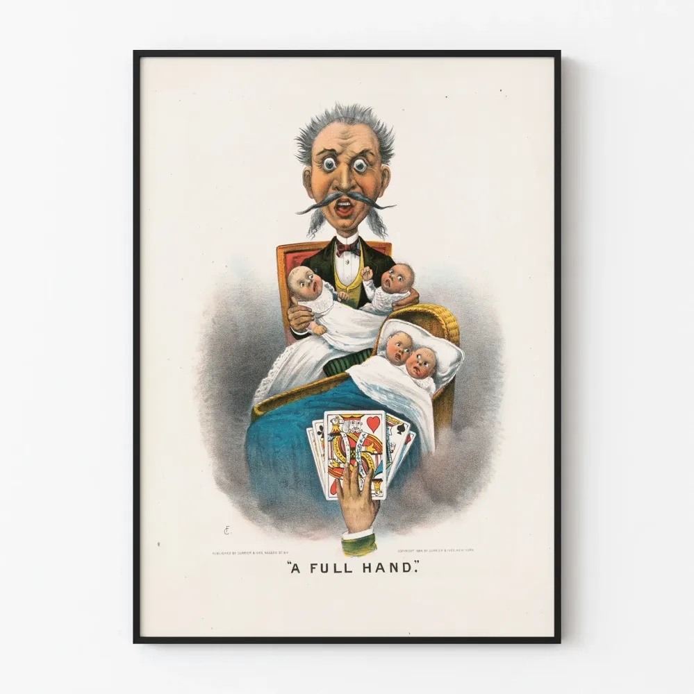 Wintage humorystyczny plakat " Full Hand" do oryginalnej dekoracji ściennej
