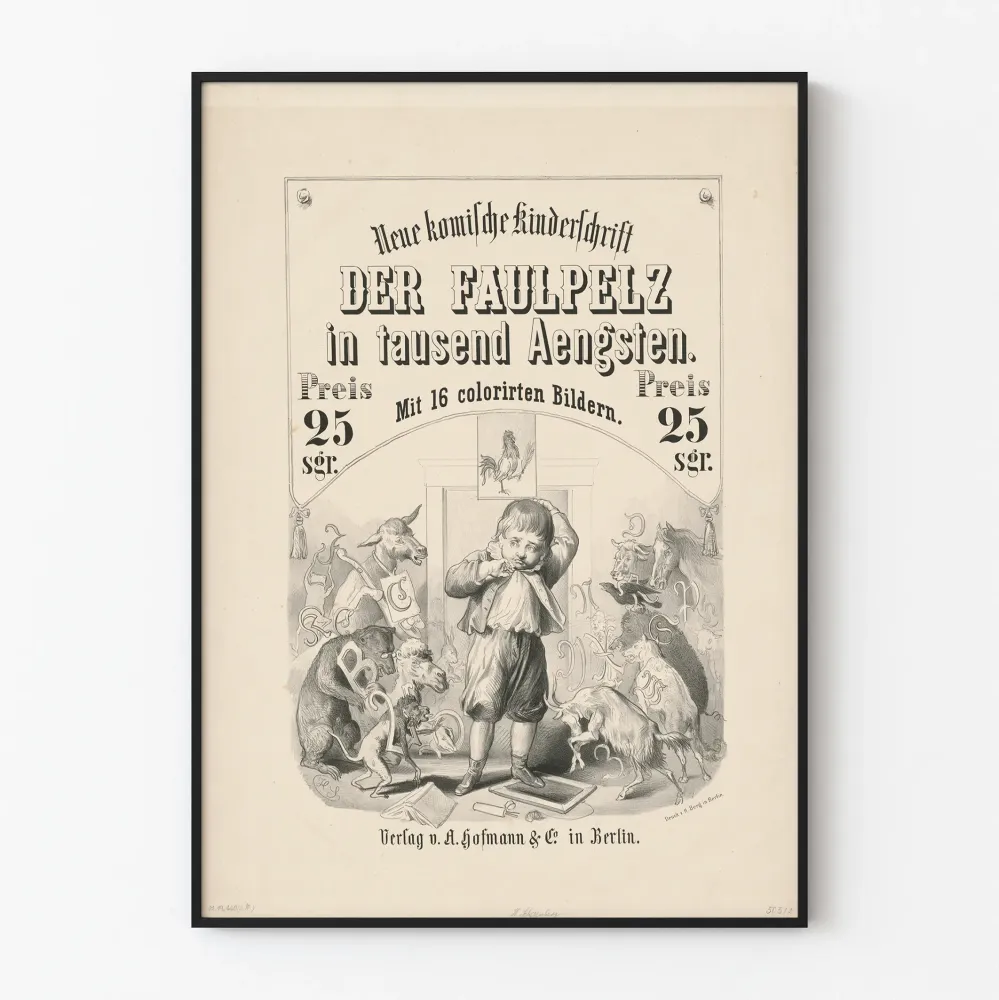 Wintage niemiecki plakat dziecięcy "Der Faulpelz" do dekoracji ściennej
