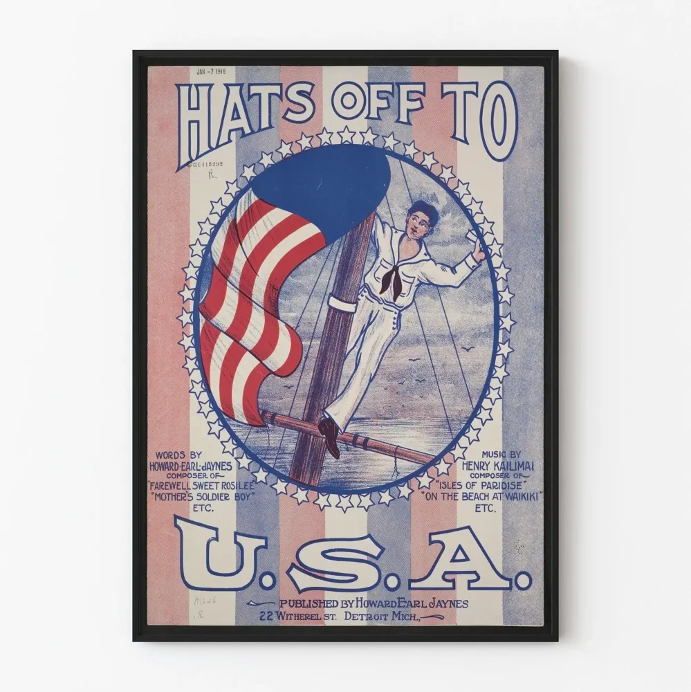 Wintage patriotyczny plakat amerykański z marynarzem i flagą U.S..