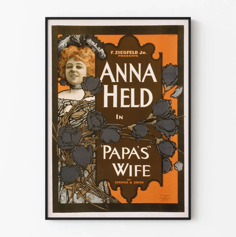 Wintage plakat Anny Held na temat "Żona taty" autorstwa F. Ziegfeld Jr.