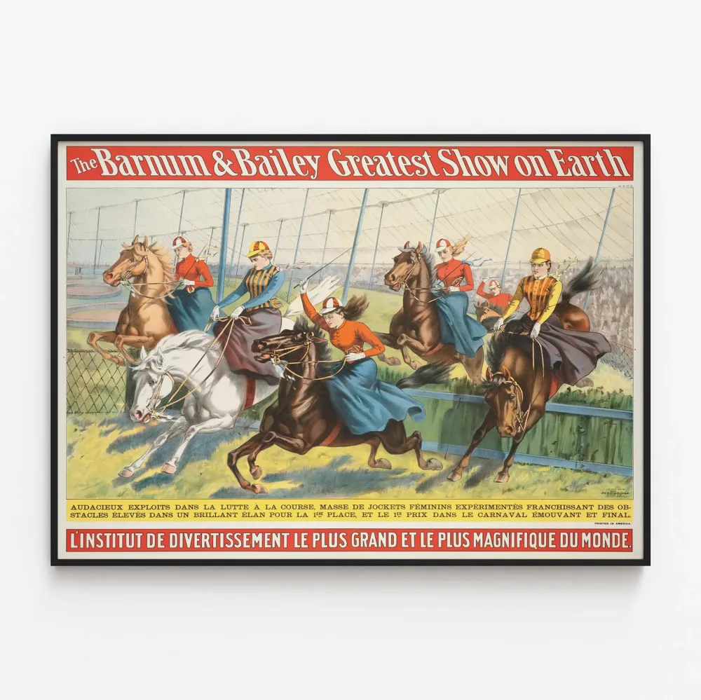 Wintage plakat Barnum & Bailey - Spektakularny wyścig konny dla kobiet