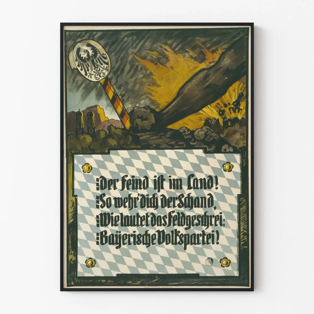 Wintage plakat bawarski z pięścią i odznaką cesarską