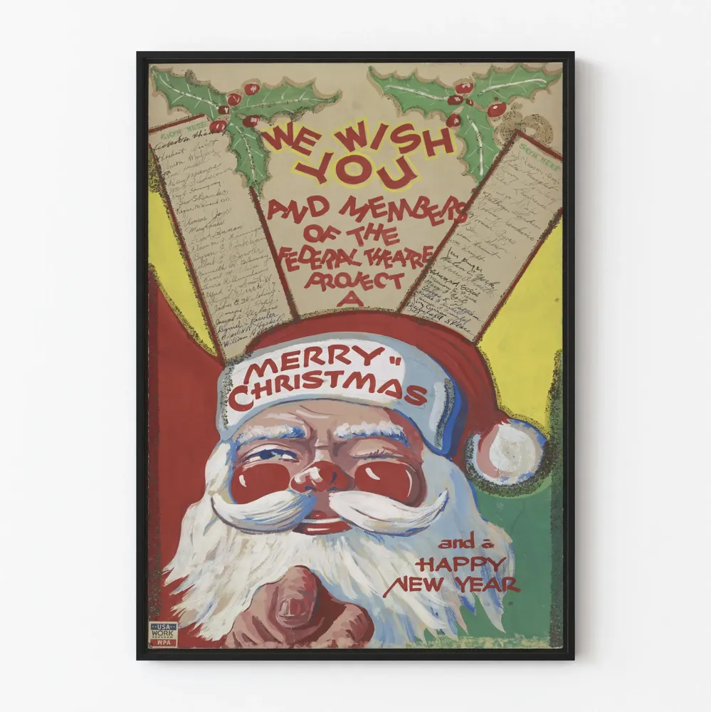 Wintage plakat bożonarodzeniowy z Mikołajem do ściennej dekoracji świątecznej