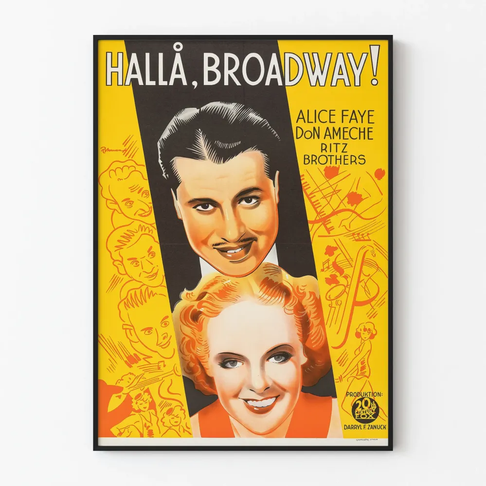 Wintage plakat Broadway z stylizowanymi portretami
