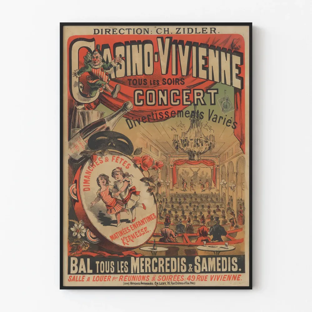 Wintage plakat Casino Vivienne, koncert i różnorodne rozrywki