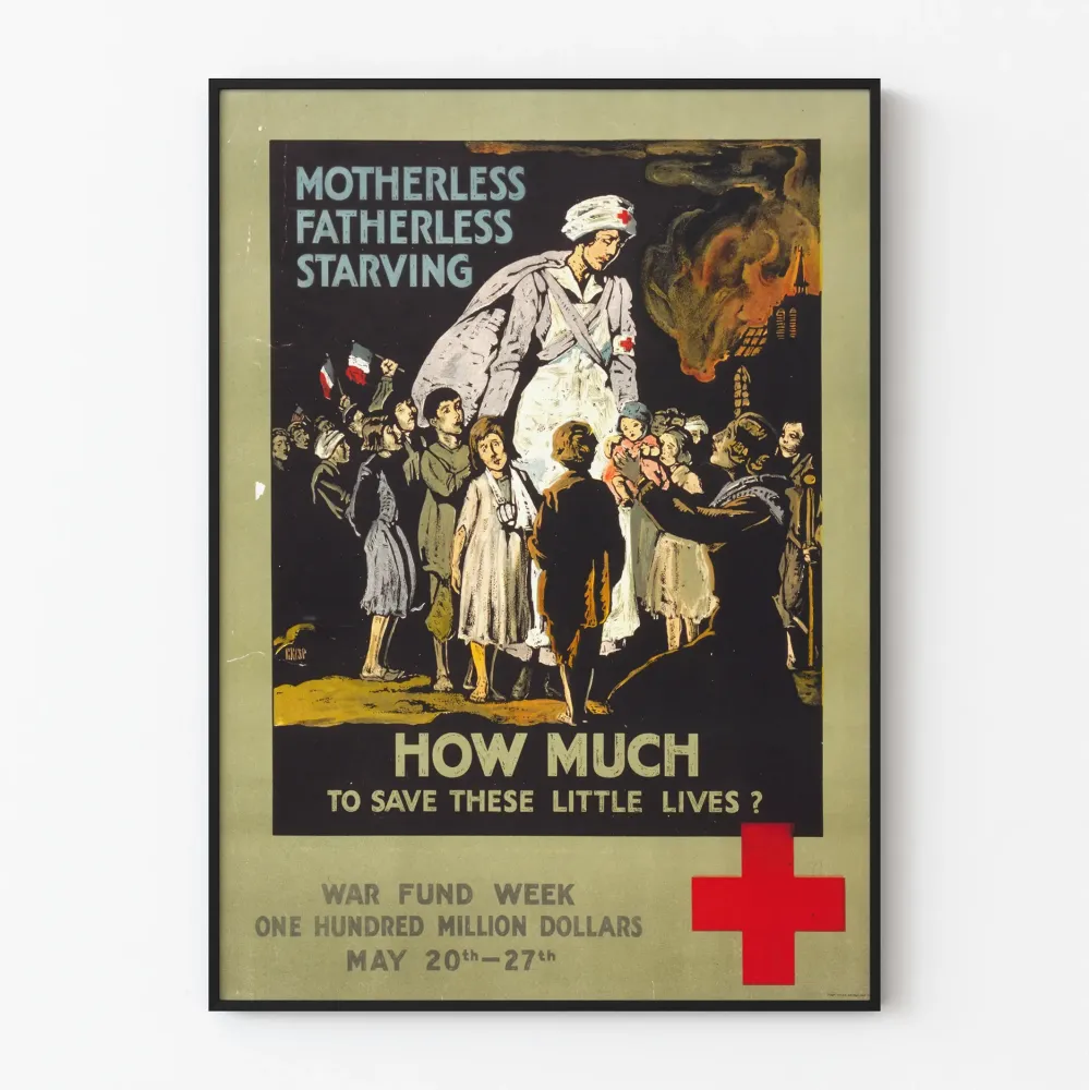 Wintage plakat Czerwonego Krzyż na zbiórkę funduszy wojennych