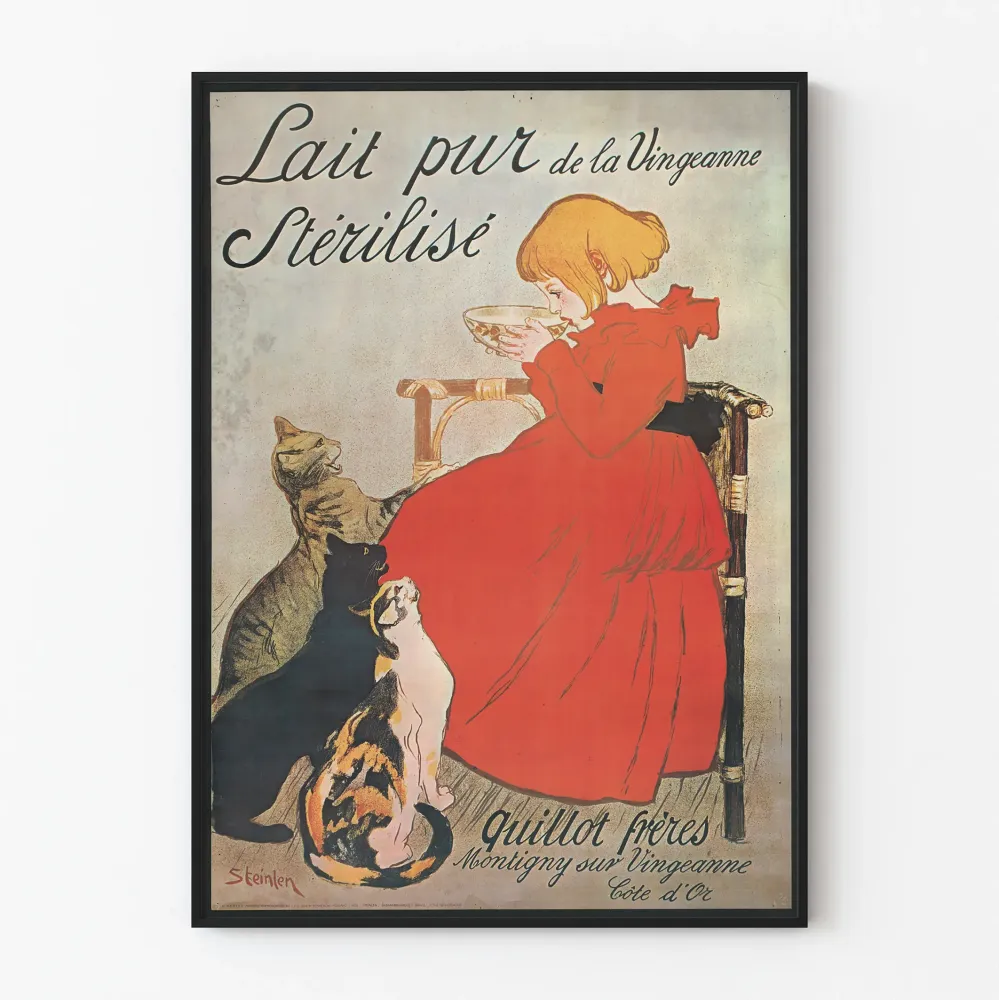 Wintage plakat z czystym mlekiem z Vingeanne, sterylizowany