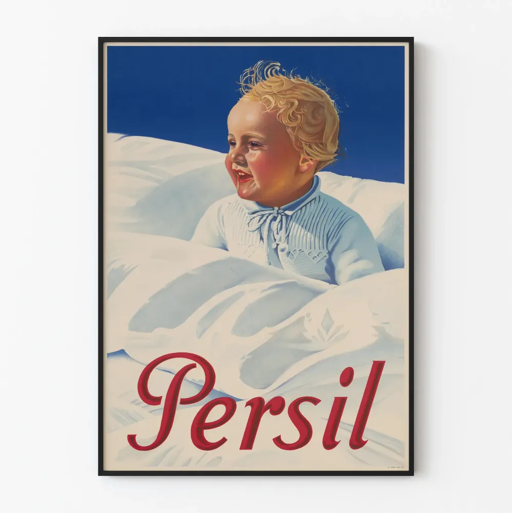 Wintage plakat dla niemowlęcia o promiennym uśmiechu do dekoracji ścian Persil