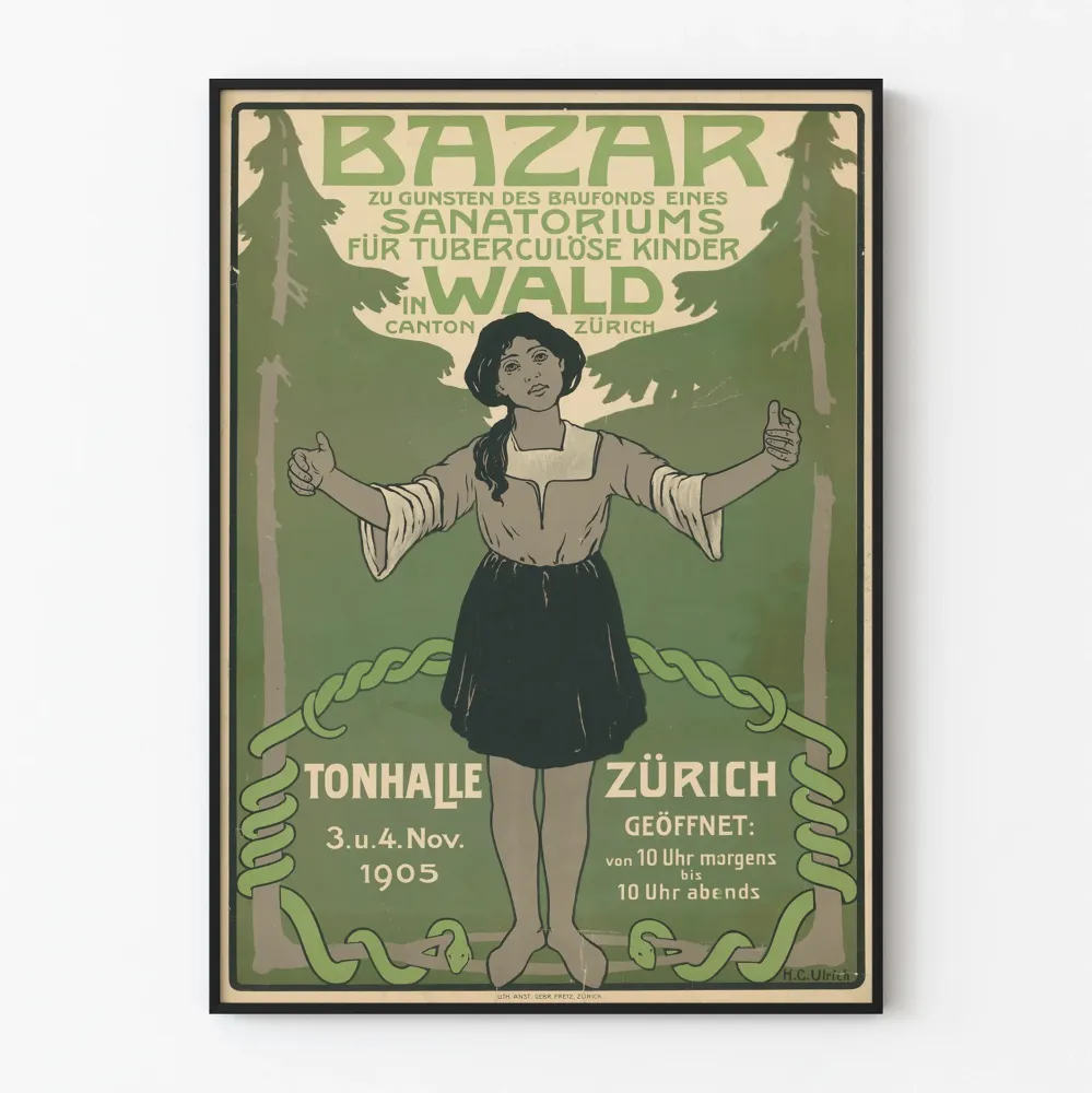 Wintage plakat dla sanatorium dla dzieci z gruźlicą, Zurych 1905