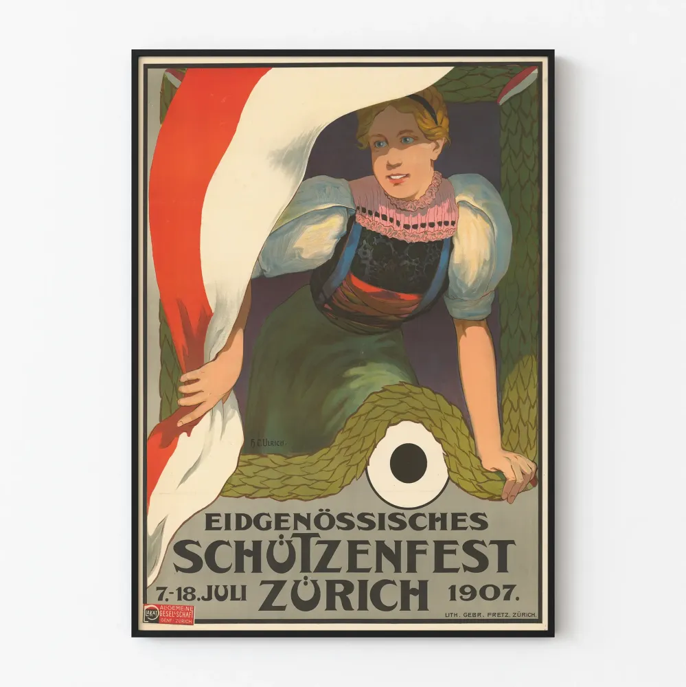 Wintage plakat z festynu strzeleckiego w Zurychu 1907