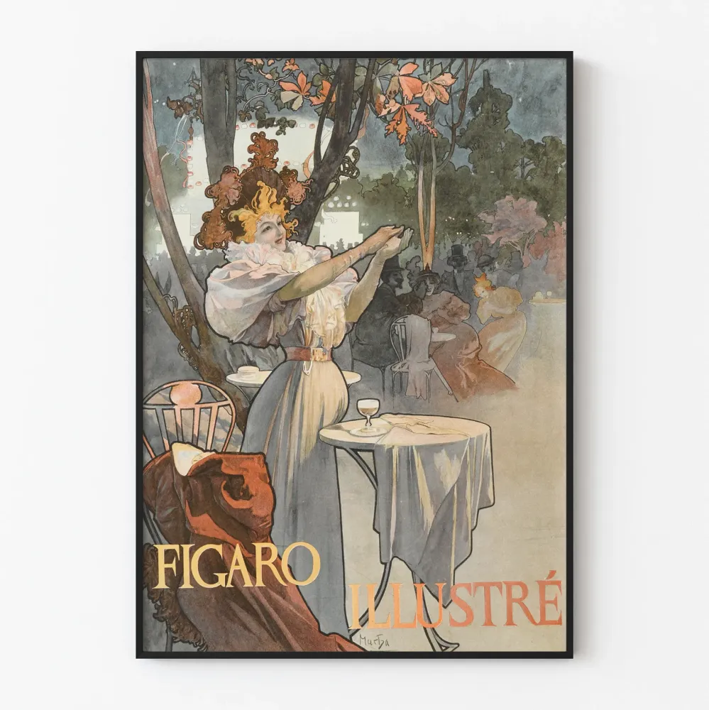 Wintage plakat Figaro Ilustrowany z eleganckim wycięciem kobiecym