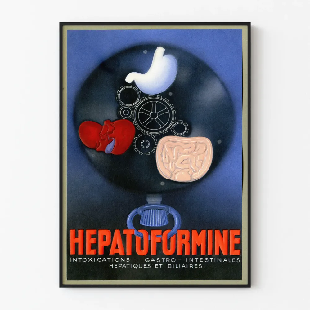 Wintage plakat HEPATOFORMINE do dekoracji ściennej o tematyce medycznej