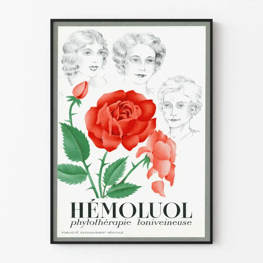 Wintage plakat Hémoluol - Medyczna i botaniczna dekoracja ścienna
