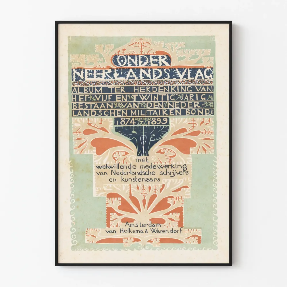Wintage plakat holenderski z 1899 roku, dekoracyjny z motywami secesyjnymi