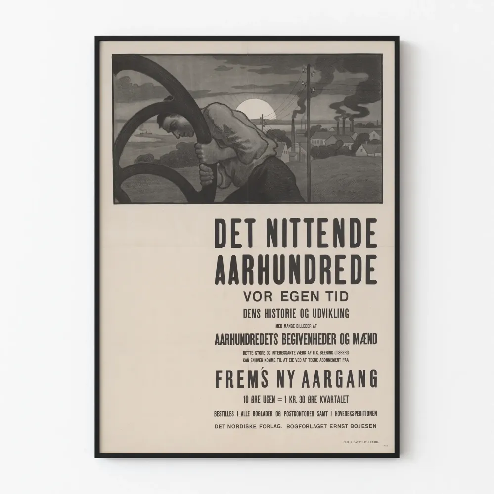 Wintage plakat industrialny duński z robotnikiem i fabryką