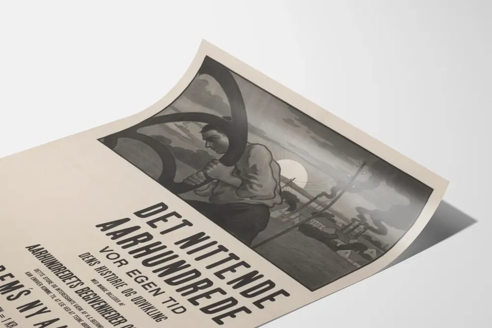 Wintage plakat industrialny duński z robotnikiem i fabryką