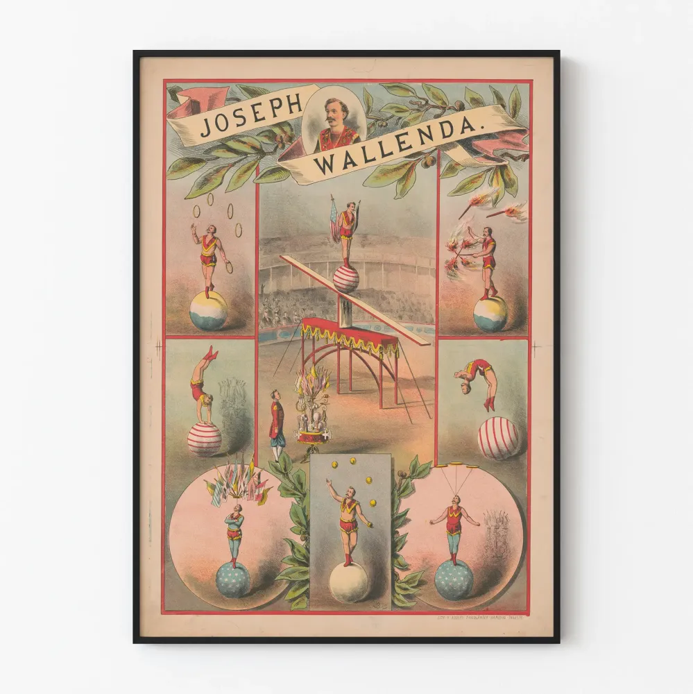 Wintage plakat Josepha Wallendy, akrobaty na kulach