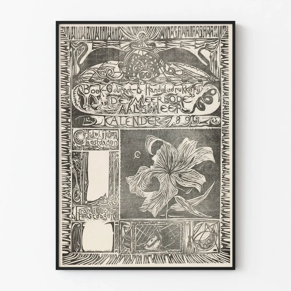 Wintage plakat kalendarzowy 1893 ozdobiony lilią w rycinie