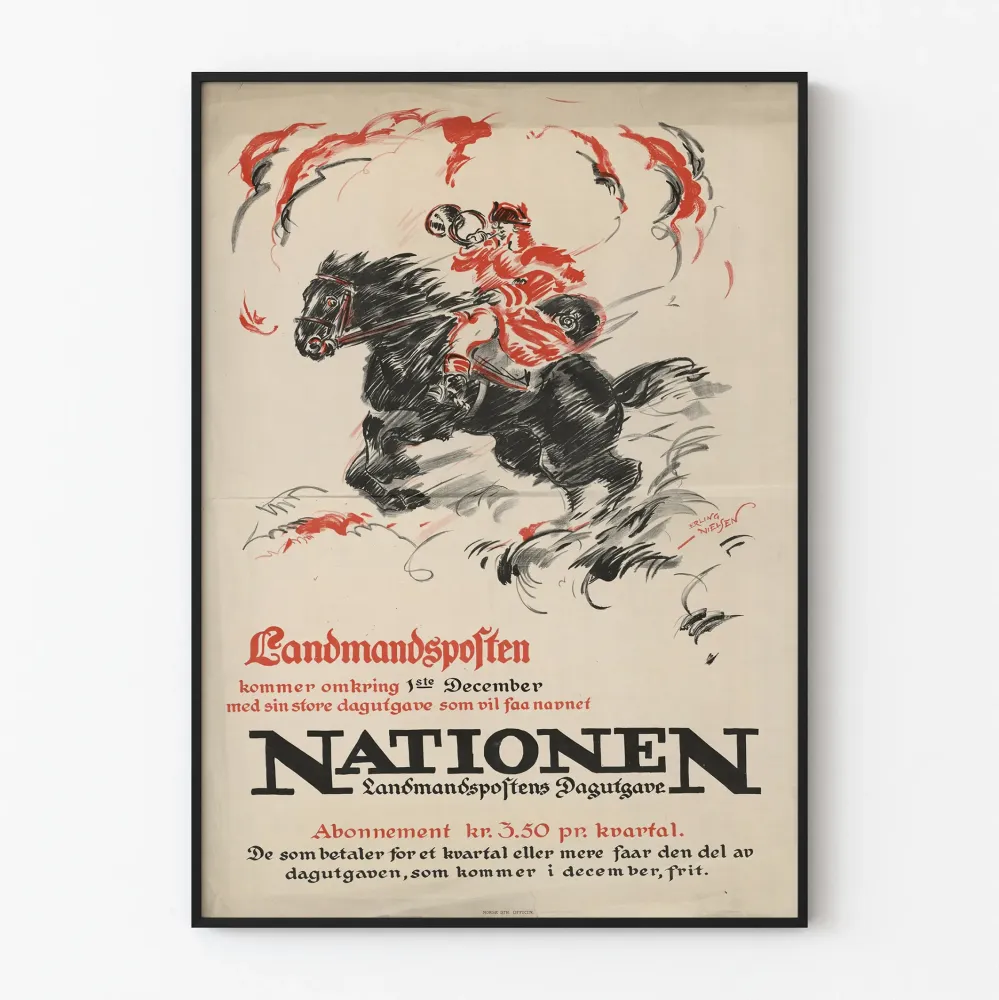 Wintage plakat z koniem i jeźdźcem - Landmandsposten Nationen
