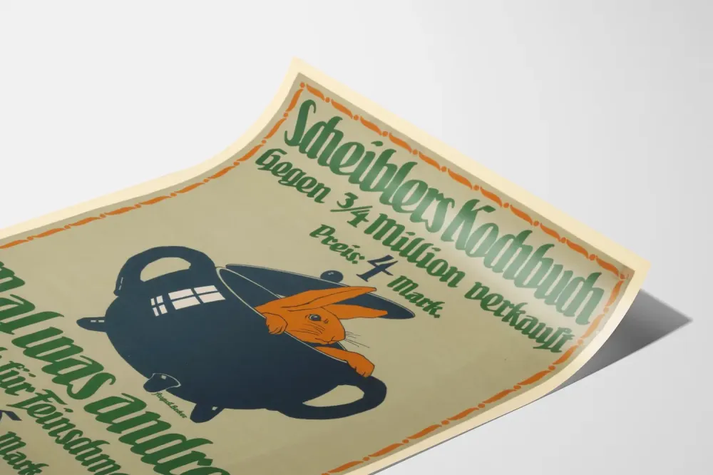 Wintage plakat z książki kucharskiej Scheiblers Kochbuch