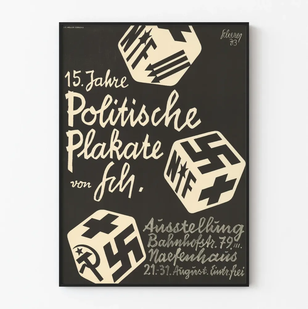 Wintage plakat 15 lat plakatów politycznych - dekoracja ścienna polityczna w czerni i bieli