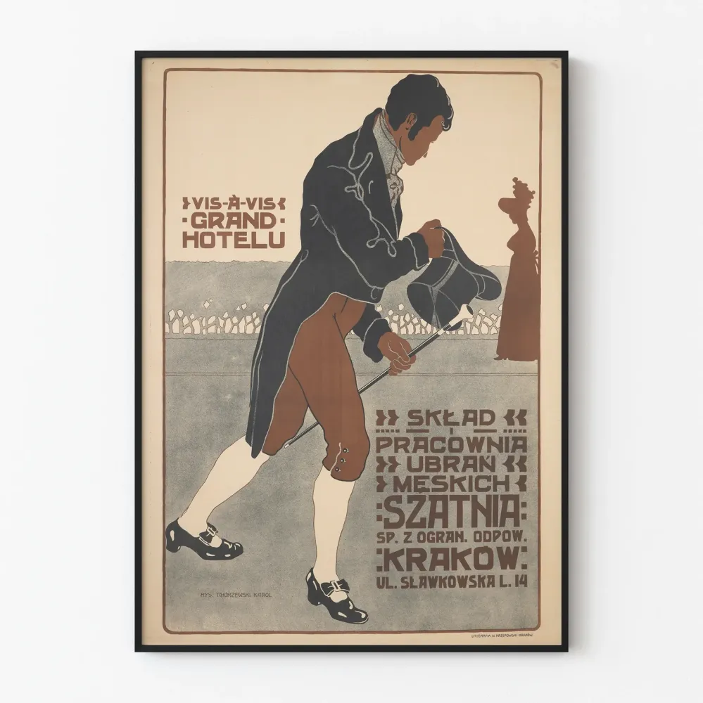 Wintage plakat mężczyzny w eleganckim garniturze do dekoracji ściennej